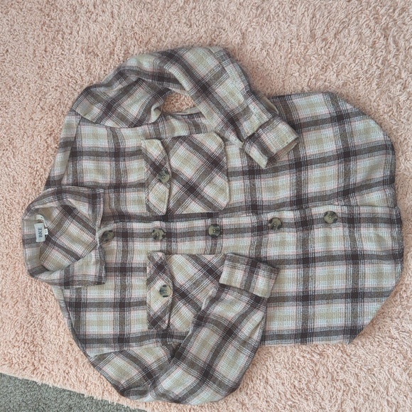 BKE Buckle Tan & Brown Flannel Plaid Button Down Shirt‎ XS - Picture 1 of 7